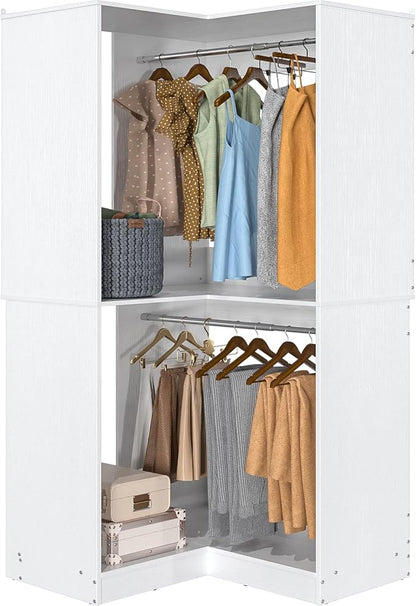 Armocity Corner Closet System, 32 Inches Wide Wood Unit with 2 Hanging Rods and All Hardware Kits, 3-Tier 80'' Height Wood Closet Tower, White