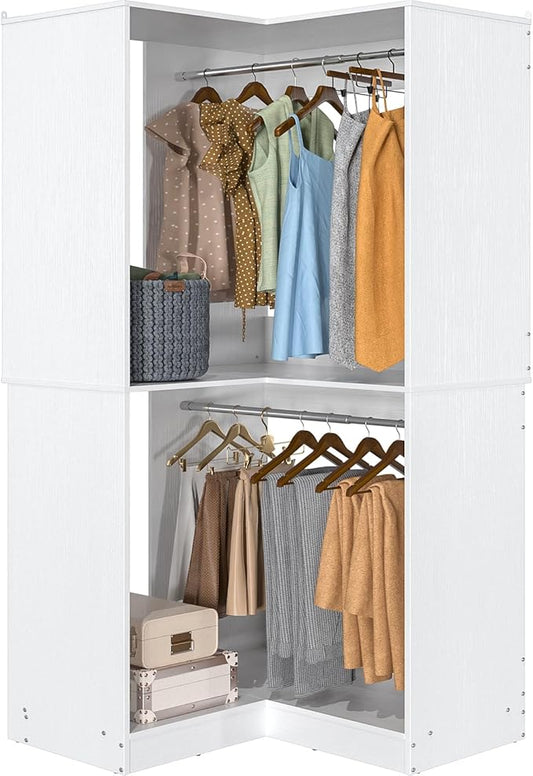 Armocity Corner Closet System, 32 Inches Wide Wood Unit with 2 Hanging Rods and All Hardware Kits, 3-Tier 80'' Height Wood Closet Tower, White