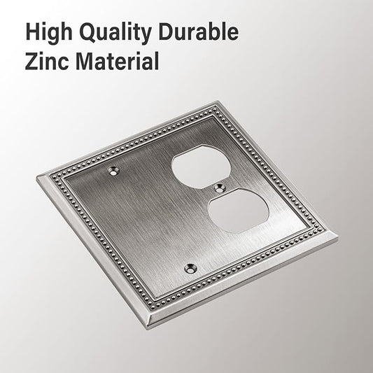 Henne Bery Sunken Pearls Heavy Duty Decorative Wall Plate Switch Plate Outlet Cover (Blank/Duplex, Heirloom Silver)