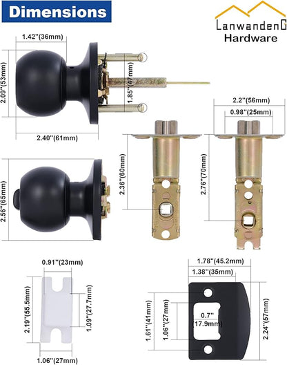 Lanwandeng (10 Pack) Black Door Knobs with Lock and All Keys Alike, Interior/Exterior Door Knob for Bedroom or Bathroom, Entry Door Locks