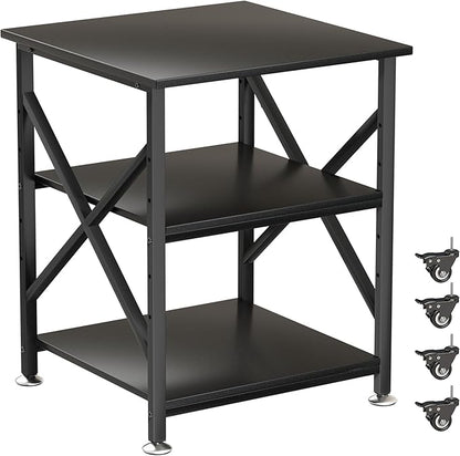 Printer Stand, 23.6 x 23.6 Inches Large Printer Stand with Adjustable Storage Shelf, 3 Tier Printer Table for Home Office, Rolling Printer Cart with Industrial Wheels, Mini Fridge Stand Table, Black
