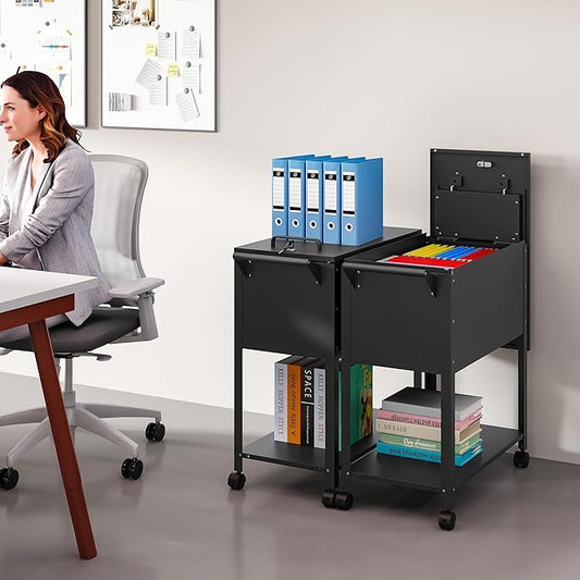 Rolling File Cart with Wheels Hanging Files,Rolling File Cabinet Organizer,Rolling Hanging File Folder Cart on Wheels,Metal Filing Cart,Fit A4/F4/Letter/Legal File for Home Office (Black)