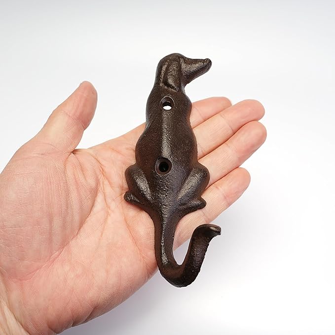 2 Pack Dog Leash Holder for Wall, Dog's Hooks for Wall, Cast Iron Dog Hook (Dog's Back View)