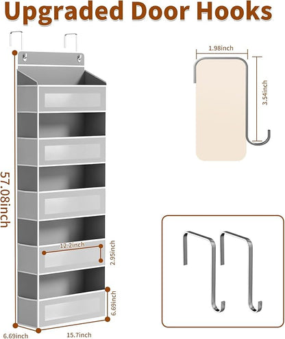 AQOOA Over The Door Organizer Storage, Hanging Door Organizer with 5 Large Capacity Pockets (Grey)