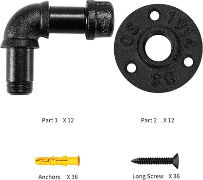 Bathroom Towel Hooks for Hanging 12 Pack Vintage Industrial Pipe Towel Holder Black Wall Mounted Heavy Duty Hook Decorative for Farmhouse Kitchen (12, Black)