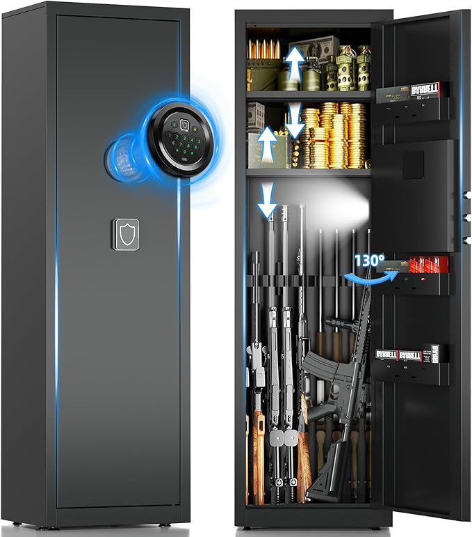 5-8 Long Gun Safe for Rifles and Pistols with Digtal Keypad, Quick Access Rifle Safe with Dual Alarm and Mute Mode, Gun Cabinets for Rifles and Shotguns with 2 Removable Shleves, Easy Assemble