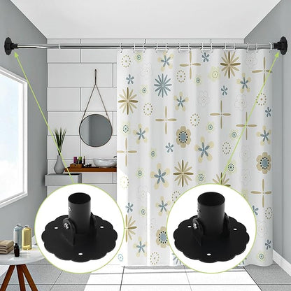 Flower-Shape Shower Curtain Rod Bracket, 2Pcs Telescopic Metal Shower Drape Rod Swivel Flange Curtain Pole Wall-Mount Bracket (Black, 22mm & 26mm)