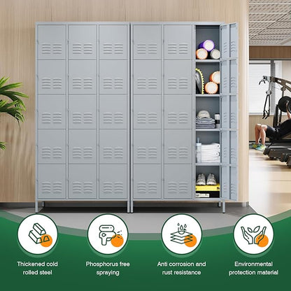 Letaya Metal Lockers for Employees-15 Door Storage Locker with Shelves and Lockable Steel Cabinet for School,Gym,Office,Staff(Grey, 15 Door)