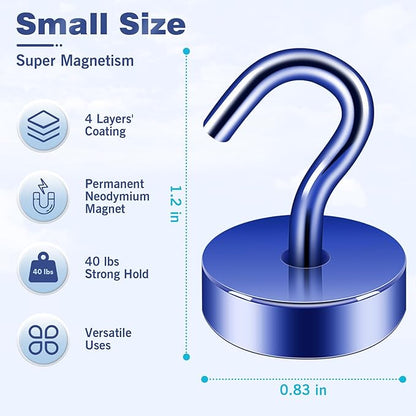 Neosmuk Magnetic Hooks, Cruise Ship Essentials, 40lb+ Heavy Duty Magnetic Hooks for Cruise Cabins, Refrigerator, Grill, Hanging, and Travel | Extra Strong Must-Haves Magnet Hook,Navyblue,Pack of 5