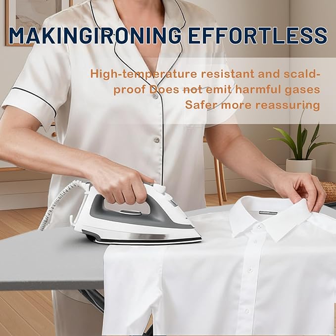 Ironing Board, Adjustable Height Iron Board with Iron Rest, Foldable Metal Iron Table, Heavy Duty Iron Stand with Heat Resistant Cover and Thick Padding, Full Size 44"x13", Grey