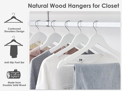 StorageWorks White Wooden Hangers 30 Pack, Heavy Duty Wood Hangers for Closet, Clothes Hangers for Coats, Bridesmaid Suits, Wedding Dress