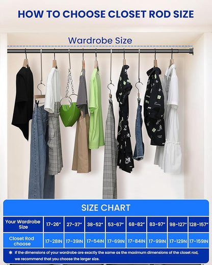 4 PACK Closet Rods for Hanging Clothes, 17 to 84 Inches Stepless Adjustable Metal Closet Rod, 1.3 Inches Heavy Duty Clothes Hanging Rod for Closet Wardrobes Laundry RV, Black