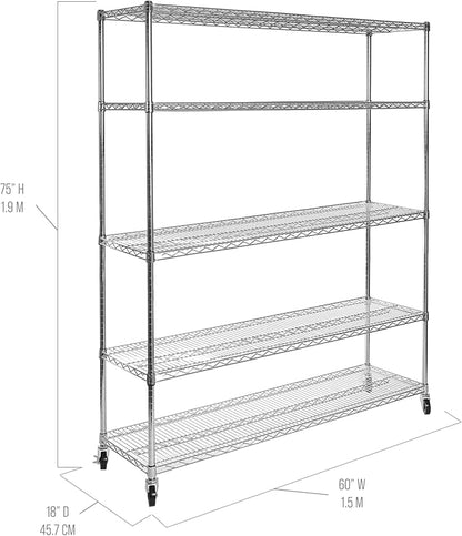 Seville Classics UltraDurable Heavy Duty NSF Solid Steel Wire Rack Storage Unit Organizer for Garage, Warehouse, Office, Restaurant, Classroom, Kitchen, 5-Tier Shelving, 60" W x 18" D