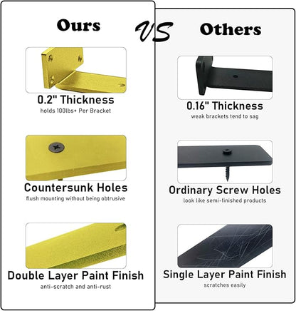 Advanced Heavy-Duty Shelving Bracket - 5-Inch Floating, 0.2-Inch Thick Gold L-Shaped Solid Steel (6 Pieces)