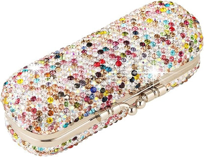 AsAlways Shiny Rhinestone Crystal Portable Lipstick Case with Mirror Portable Bling Diamonds Makeup Cosmetic Storage Holder for Travel Ladies Fashion