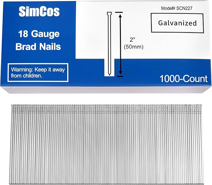 18 Gauge Brad Nails 4 Sizes (2",1-1/2",1-1/4",3/4") Galvanized 18 GA Nail Gun Nails Assorted and Small Finishing Nails for Pneumatic, Electric Brad Nailer (2"-1000 PCS)