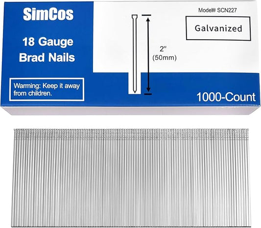18 Gauge Brad Nails 4 Sizes (2",1-1/2",1-1/4",3/4") Galvanized 18 GA Nail Gun Nails Assorted and Small Finishing Nails for Pneumatic, Electric Brad Nailer (2"-1000 PCS)