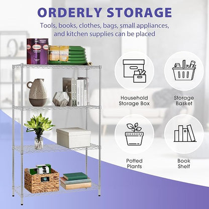 PayLessHere | 4-Tier Wire Shelf | 36"x14"x54" | Chrome | Adjustable Racks | Heavy-Duty Storage Shelves, Holds Upto 1000 lbs | Rust-Resistant, No-Tool Assembly | for Home, Garage Shelving