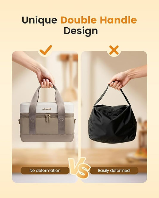 LOVEVOOK Insulated Lunch Bag for Women & Men - Cooler Lunch Tote and Lunch Box for Work and Travel, Khaki-beige