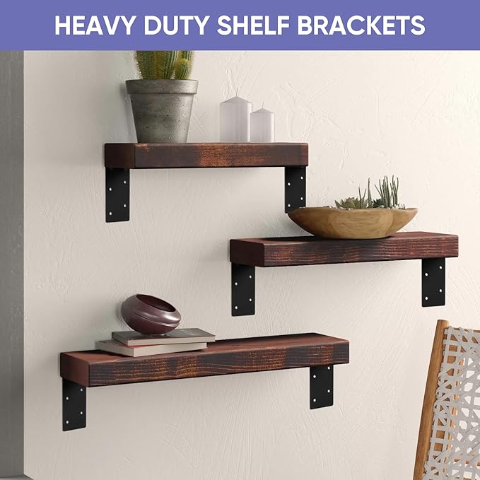 Heavy Duty Steel Corner Brackets 4pcs,6"x6"x3" L Right Reinforced Angle Bracket, Strengthen Metal Joint Support,DIY L Shelf Brackets for Wood Projects