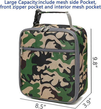 FlowFly Kids Lunch box Insulated Soft Bag Mini Cooler Back to School Thermal Meal Tote Kit for Girls, Boys, Forest
