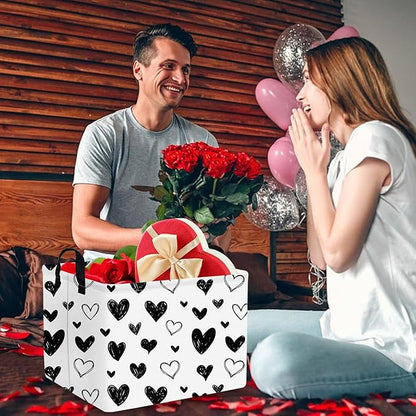 Heart-Shaped Collapsible Waterproof Laundry Basket, Black Hearts