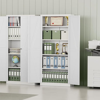 INTERGREAT Metal Storage Cabinet with Magnetic Doors, 63" H Modern Classic Style Metal Cabinets with 2 Doors and 4 Adjustable Shelves for Home Office, Kitchen, Bathroom (White)