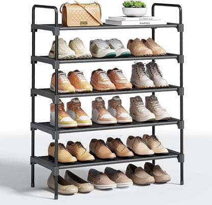 Kitsure Shoe Rack - 5-Tier Shoe Organizer with Handles & Non-Slip Feet, Rust-Resistant Metal Shoe Rack for Closet, Entryway, Bedroom, Living Room, 26.6" Wide - 5 Tiers, White