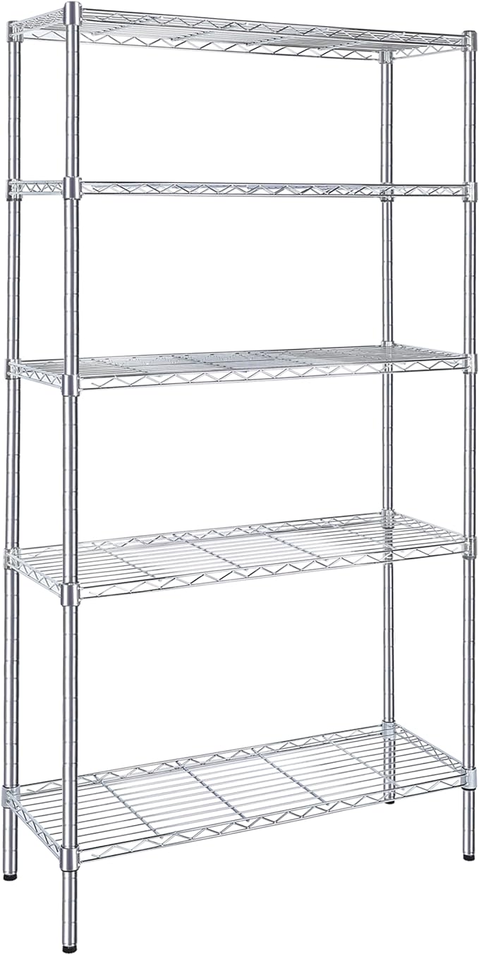 Simple Deluxe 5-Tier Storage Shelves, 35.83" W x 13.98" D x 71.7" H Wire Metal Shelving Unit, 1250 Lbs Loading Capacity, Chrome