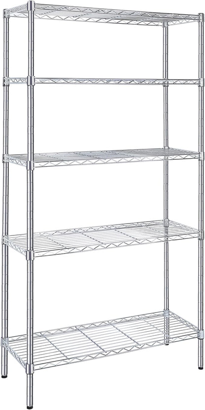 Simple Deluxe 5-Tier Storage Shelves, 35.83" W x 13.98" D x 71.7" H Wire Metal Shelving Unit, 1250 Lbs Loading Capacity, Chrome