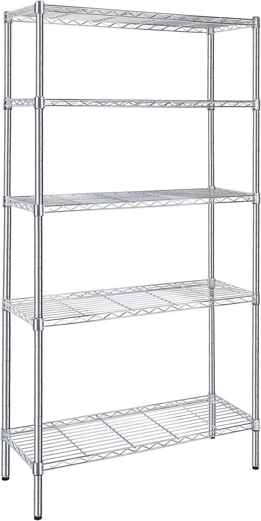 Simple Deluxe 5-Tier Storage Shelves, 35.83" W x 13.98" D x 71.7" H Wire Metal Shelving Unit, 1250 Lbs Loading Capacity, Chrome