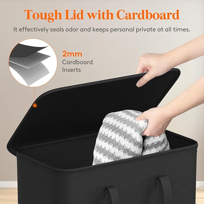 Lifewit 65L Slim Small Laundry Hamper, Laundry Basket with Lid, Dirty Collapsible Clothes Storage with Easy Carry Extended Handles, Tall Hampers for Bedroom Laundry Room, Black, 1 Pack