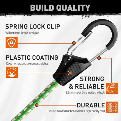HORUSDY 10-Piece Heavy Duty Bungee Cords with Metal Hooks, 40” Elastic Bungee Straps for Outdoor, Camping, Garage Storage, and Kayaking