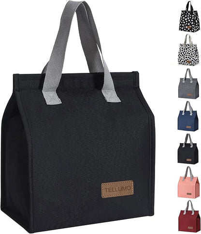 TELLUMO Lunch bag, Insulated Lunch Bag for Women Men Large Lunch Box Container Reusable Leakproof Tote for Office, Work, School, Beach or Travel (Black)