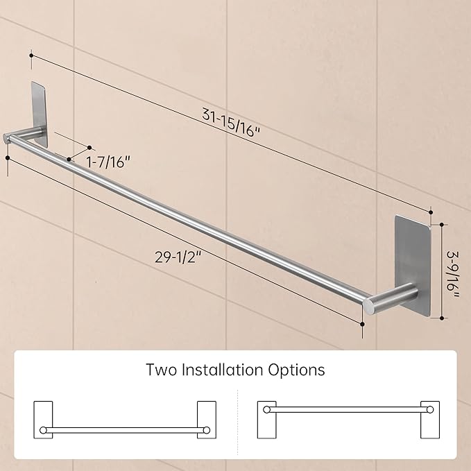 KES Adhesive Towel Bar 30-Inch Bathroom No Drill Towel Holder Sticky on Towel Rack Easy Install SUS304 Stainless Steel Rustproof Brushed Finish, A7000S75B-2