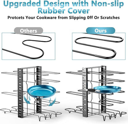 ORDORA Pots and Pans Organizer for Cabinet 16.61 Height, 8 Tier Pot Organizers Rack with 3 DIY Methods, Adjustable Pan Organizer under Cabinet Kitchen Organization and Storage