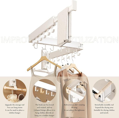 Wall Mounted Collapsible Clothes Drying Rack, Space-Saving Laundry Drying Rack Clothing Hanger, Durable Foldable Design Extends Left, Right & Up for Upgraded Versatility