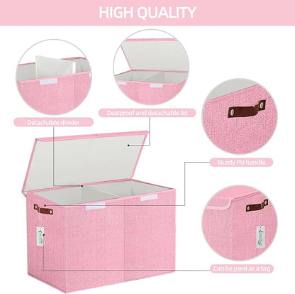 Large Toy Storage Box with Lids, Collapsible Sturdy Baby Storage Organizer Chest Bin Basket for Kids, Boys, Girls, Playroom, Nursery, Bedroom, Closet 25"x13"x16" (Pink)