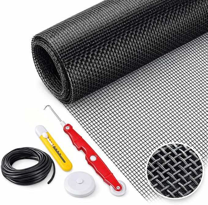 Window Screen Replacement Kit Width:59in Length:158 Fiberglass|Includes Full Set of Tools | Suitable for Windows, Screen Doors, and Courtyards | UV Resistant and Durable | Easy to Install