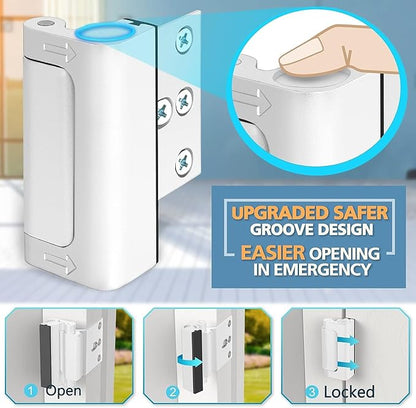 Home Security Door Reinforcement Lock - Safety Child Proof Door Locks With 8 Screws for Inward Swinging Front Doors, Extra Add a Kids Lock Inside Withstands 800 lbs Deadbolt Latch Guard Bedroom, White