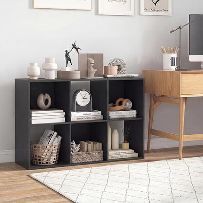 Giantex 6-Cube Bookcase, Cubby Bookshelf w/Back Guardrail & Anti-Tipping Kits, 9-Tier Freestanding Storage Organizer with Shelves, Open Back Display Rack for Living Room, Bedroom, Study