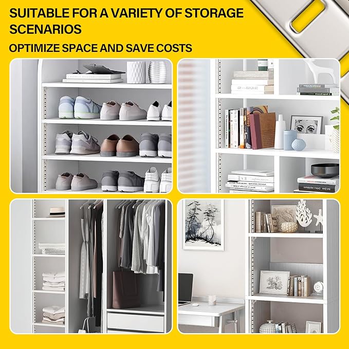 6 Pcs 36 Inch Shelf Pilaster Adjustable Shelf Brackets Stainless Steel Mortise Mount Pilaster Strip Standards with 12 Shelf Clips and Screws for Wall Shelving System Closet Organization Storage