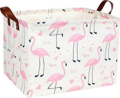 Flamingo Pink Basket Nursery Girl Baby Storage Basket Rectangular Cute Pattern Kids Toy Storage Bin Organizer Book Shelf Basket Baby Girls Flamingo Room Decor(Love Flamingo)