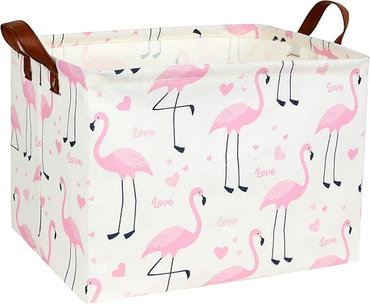 Flamingo Pink Basket Nursery Girl Baby Storage Basket Rectangular Cute Pattern Kids Toy Storage Bin Organizer Book Shelf Basket Baby Girls Flamingo Room Decor(Love Flamingo)