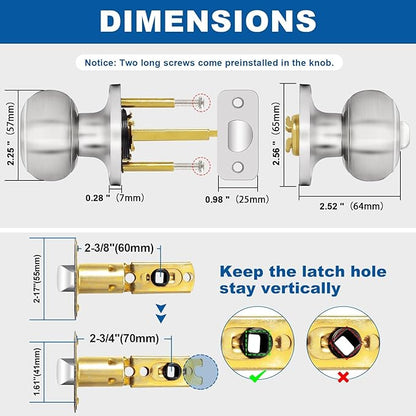 Sopoby Privacy Door Knob, 6 Pack Brushed Nickel Round Keyless Doorknobs Interior/Exterior Lockset, Privacy Locking Door Knobs for Bedroom/Bathroom, Modern Design Door Hardware