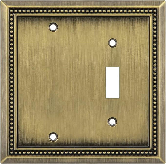 Henne Bery Sunken Pearls Heavy Duty Decorative Wall Plate Switch Plate Outlet Cover (Blank/Toggle, Antique Brass)