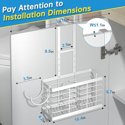 Hair Tool Organizer, 2026 Upgraded 3-in-1 Universal Hair Dryer Holder, Adjustable Height Metal Blow Dryer Holder Wall Mounted/Over Cabinet Door, Bathroom Organizer and Storage(White)