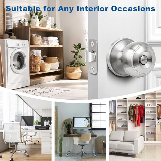 Sopoby Privacy Door Knob, 6 Pack Brushed Nickel Round Keyless Doorknobs Interior/Exterior Lockset, Privacy Locking Door Knobs for Bedroom/Bathroom, Modern Design Door Hardware
