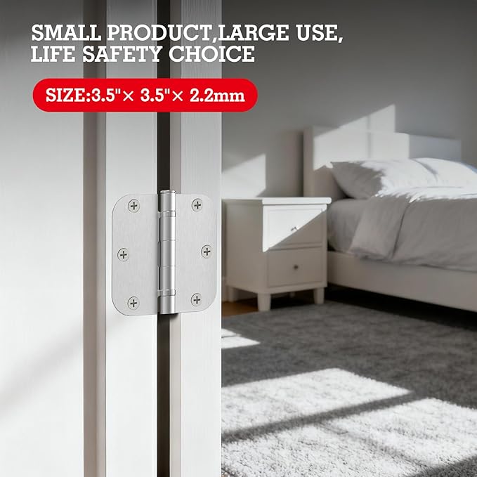 18 Pack Ball Bearing Round Satin Nickel Door Hinges 3.5 Inch 5/8" Radius Anti Squeak Interior 3-1/2"Flat Bifold Standard Bedroom Indoor for Doors 3 ½" Hardware Essentials House Home Decor Accessories