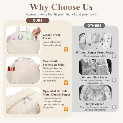 Lunch Bag Lunch Box for Women, Cute Corduroy Insulated Reusable Work Leakproof Simple Adults Large Lunch Boxes Tote Bag Men Cooler Bag